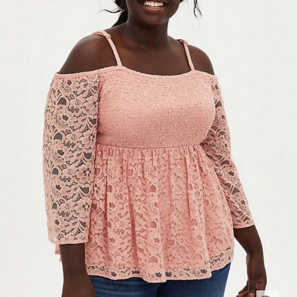 Torrid 4 Peach Smocked Top Blouse